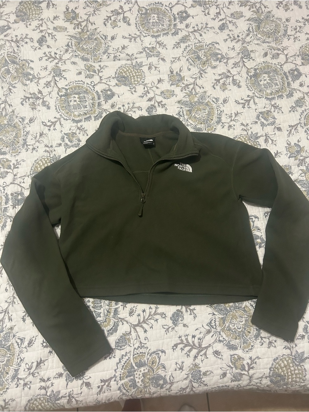 The North Face Dark Olive 1/4 Zip Cropped Pullover